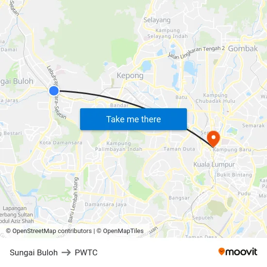 Sungai Buloh to PWTC map