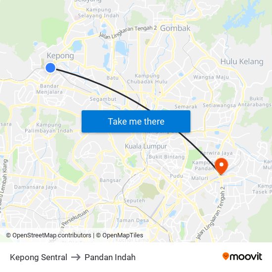 Kepong Sentral to Pandan Indah map