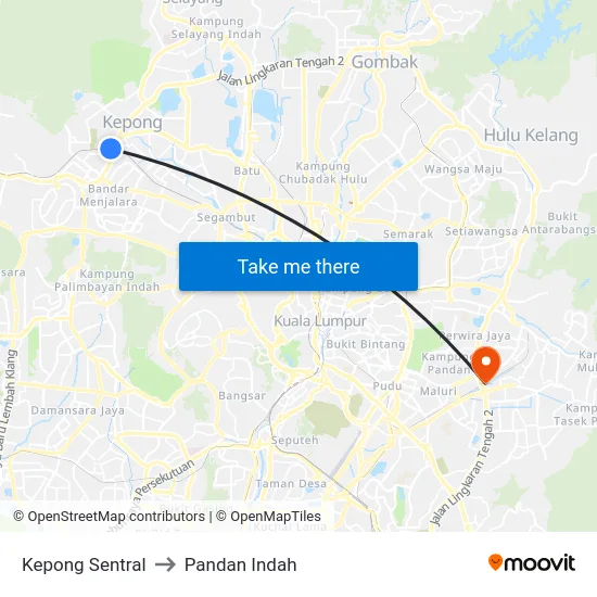 Kepong Sentral to Pandan Indah map