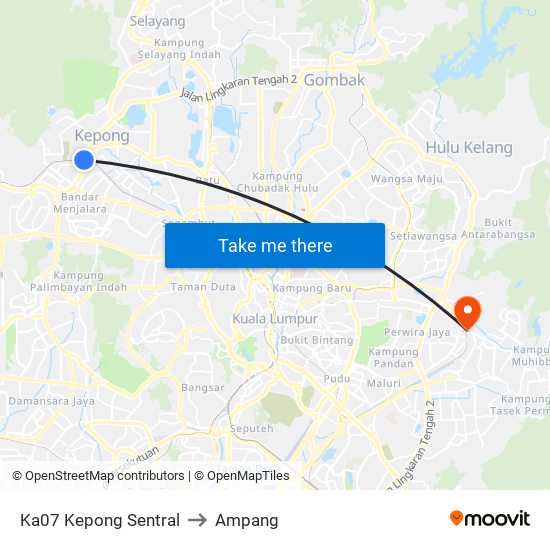 Ka07 Kepong Sentral to Ampang map