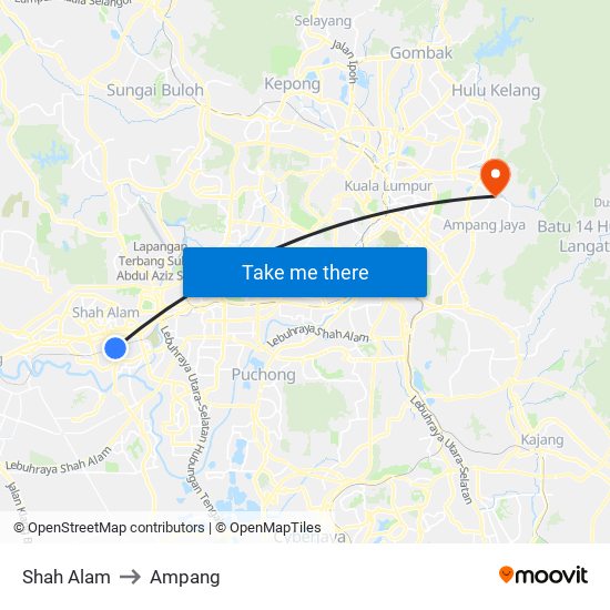 Shah Alam to Ampang map