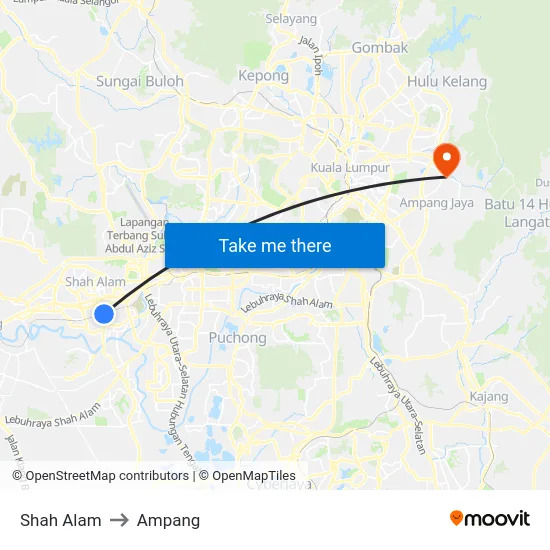 Shah Alam to Ampang map