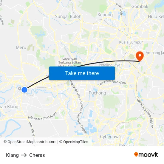 Klang to Cheras map