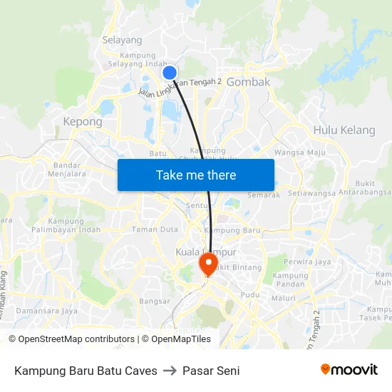 Kampung Baru Batu Caves to Pasar Seni map