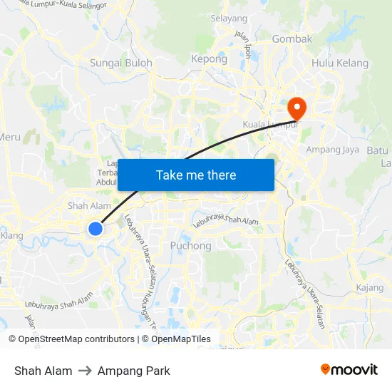 Shah Alam to Ampang Park map
