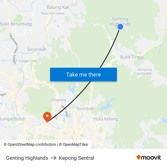 Genting Highlands to Kepong Sentral map