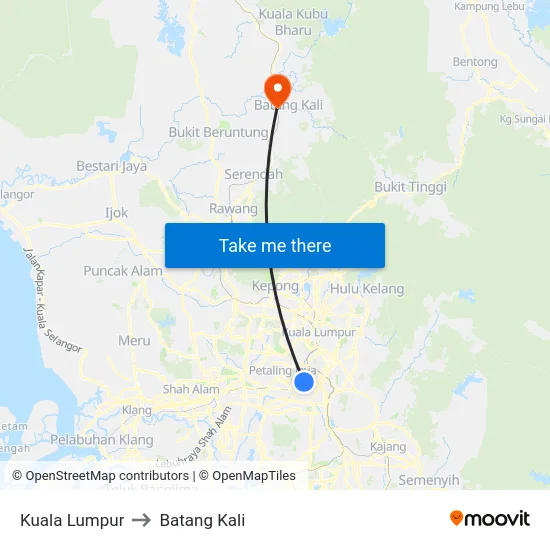 Kuala Lumpur to Batang Kali map