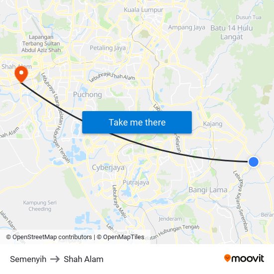 Semenyih to Shah Alam map