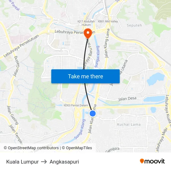 Kuala Lumpur to Angkasapuri map