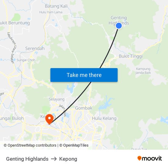 Genting Highlands to Kepong map