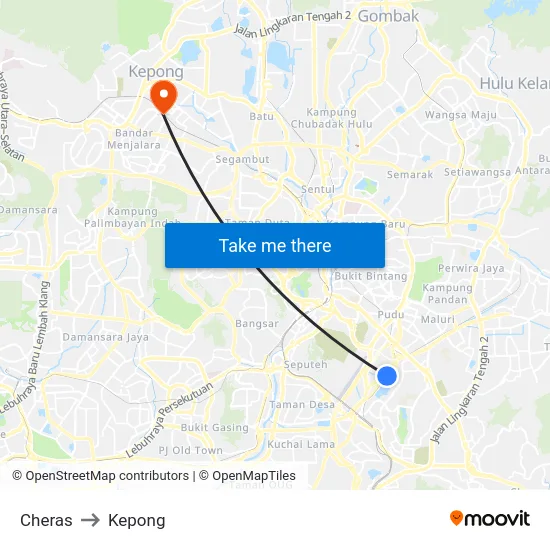 Cheras to Kepong map