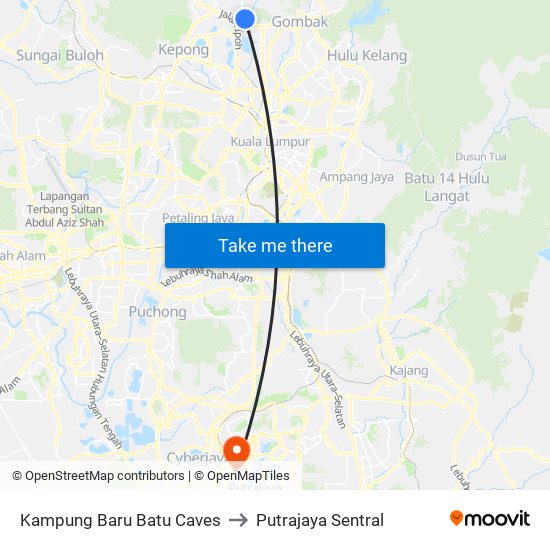 Kampung Baru Batu Caves to Putrajaya Sentral map