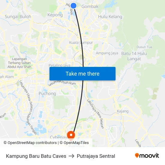 Kampung Baru Batu Caves to Putrajaya Sentral map