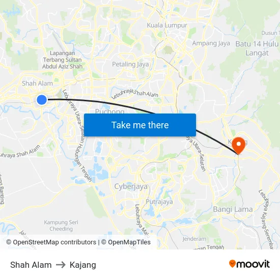 Shah Alam to Kajang map