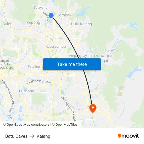 Batu Caves to Kajang map