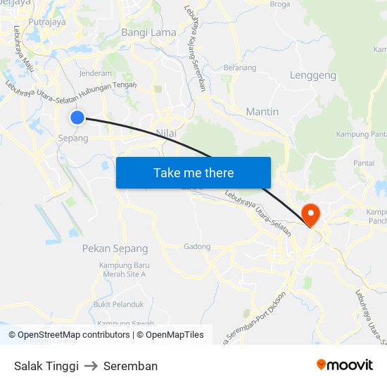 Salak Tinggi to Seremban map