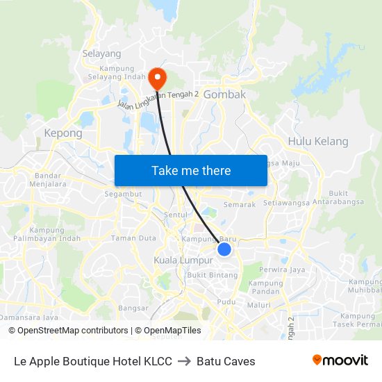 Le Apple Boutique Hotel KLCC to Batu Caves map