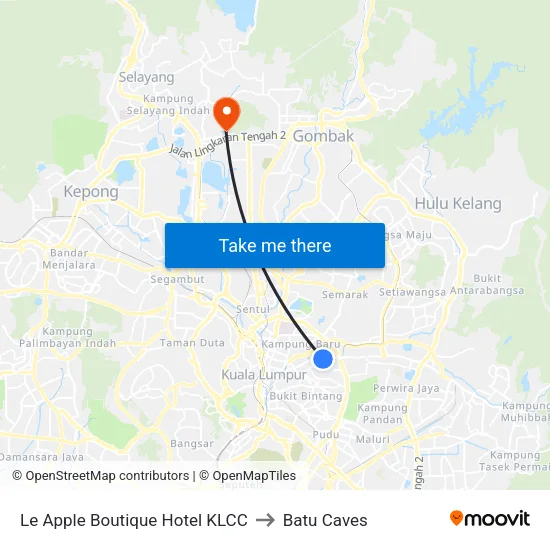 Le Apple Boutique Hotel KLCC to Batu Caves map