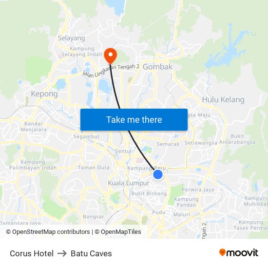 Corus Hotel to Batu Caves map