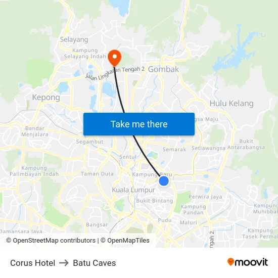 Corus Hotel to Batu Caves map