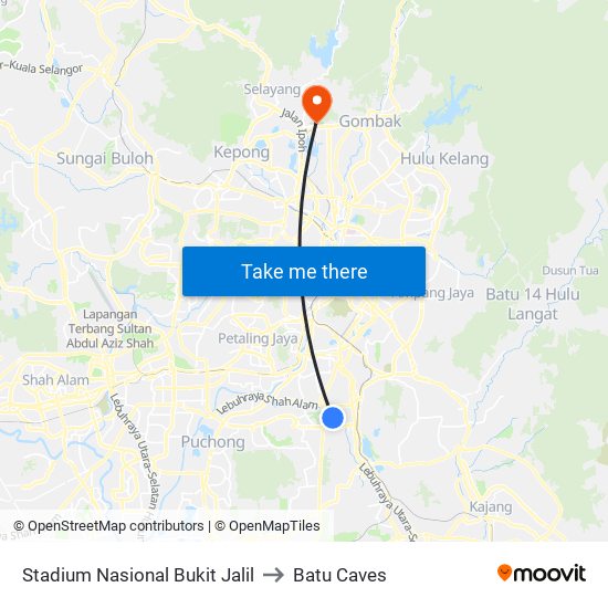 Stadium Nasional Bukit Jalil to Batu Caves map