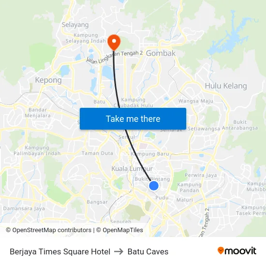 Berjaya Times Square Hotel to Batu Caves map