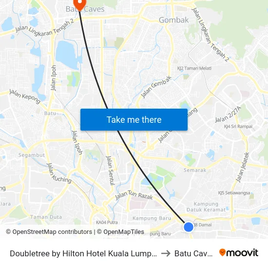 Doubletree by Hilton Hotel Kuala Lumpur to Batu Caves map