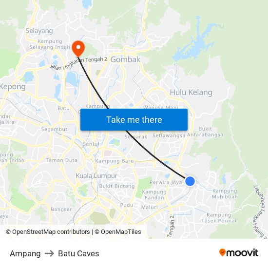 Ampang to Batu Caves map