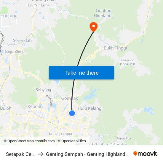 Setapak Central to Genting Sempah - Genting Highlands Highway map