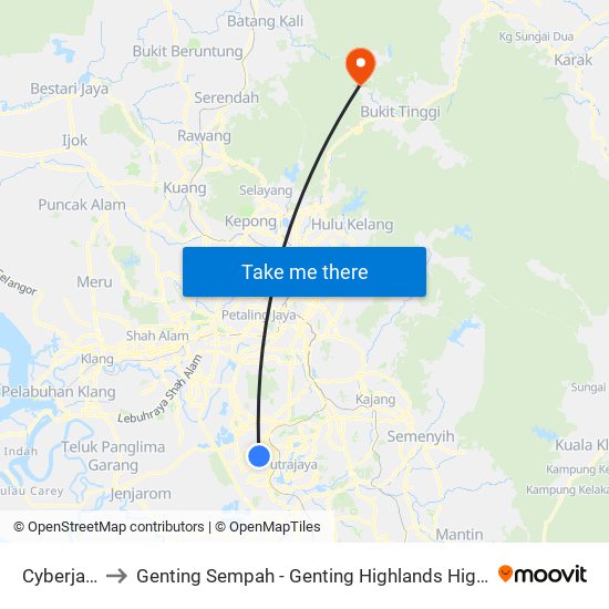 Cyberjaya to Genting Sempah - Genting Highlands Highway map