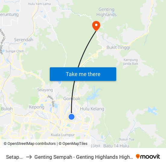 Setapak to Genting Sempah - Genting Highlands Highway map