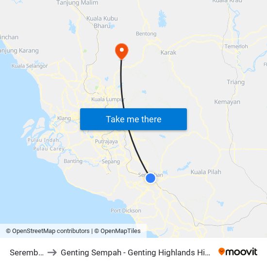 Seremban to Genting Sempah - Genting Highlands Highway map