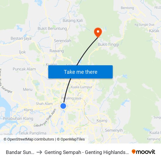 Bandar Sunway to Genting Sempah - Genting Highlands Highway map