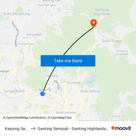 Kepong Sentral to Genting Sempah - Genting Highlands Highway map