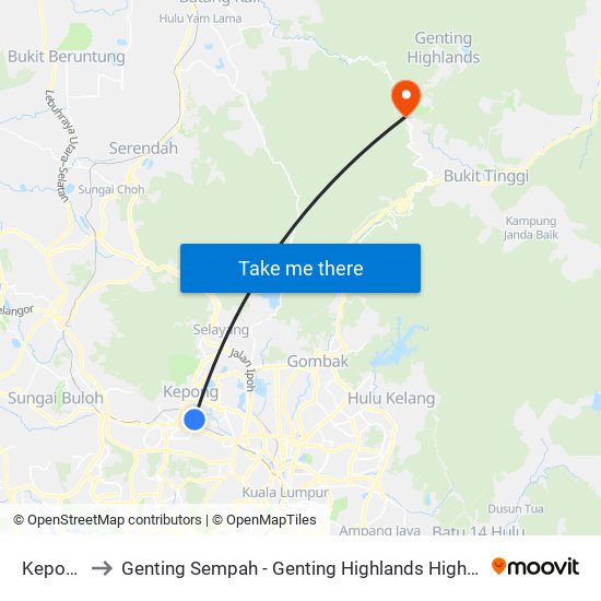 Kepong to Genting Sempah - Genting Highlands Highway map