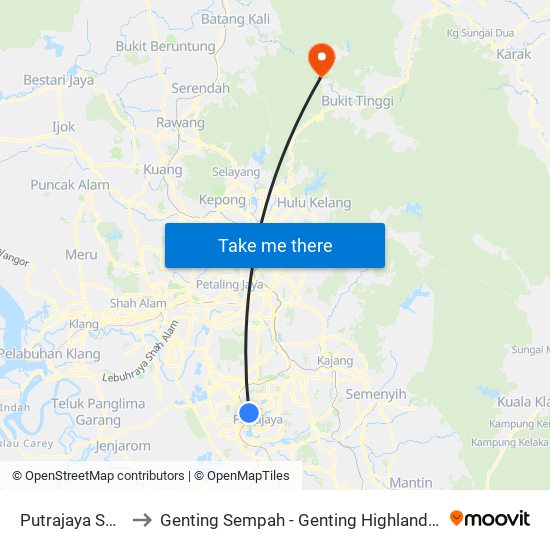 Putrajaya Sentral to Genting Sempah - Genting Highlands Highway map