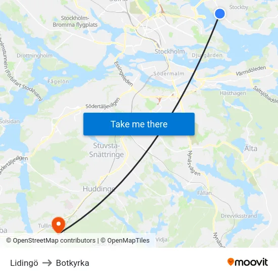 Lidingö to Botkyrka map