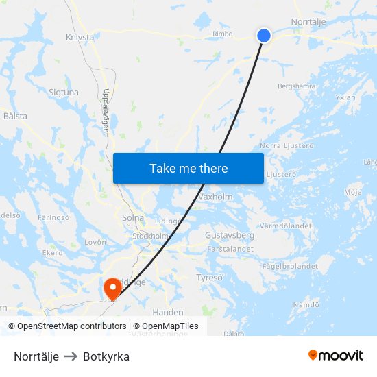 Norrtälje to Botkyrka map