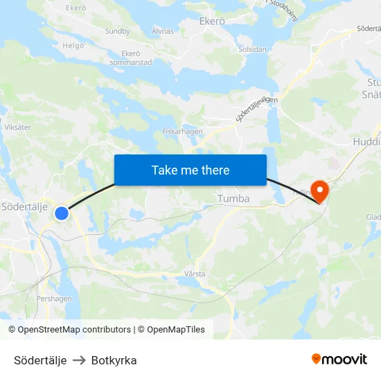 Södertälje to Botkyrka map