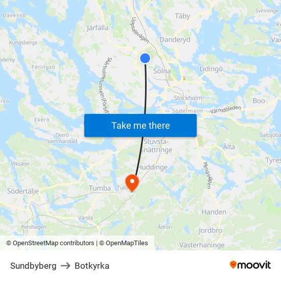 Sundbyberg to Botkyrka map