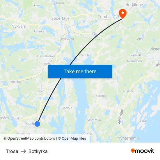 Trosa to Botkyrka map