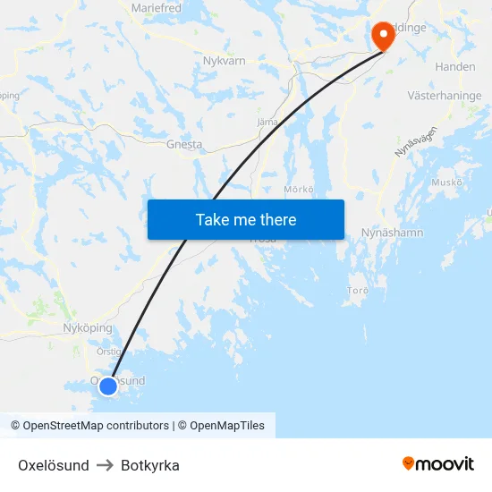 Oxelösund to Botkyrka map