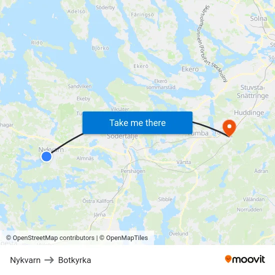 Nykvarn to Botkyrka map