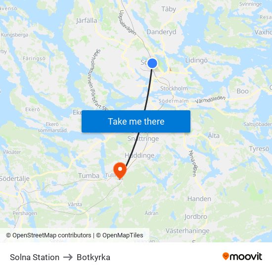 Solna Station to Botkyrka map