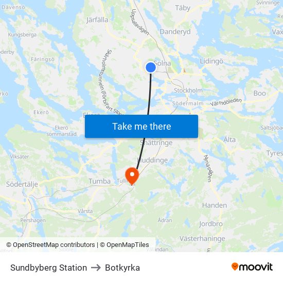 Sundbyberg Station to Botkyrka map