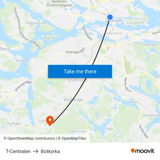 T-Centralen to Botkyrka map
