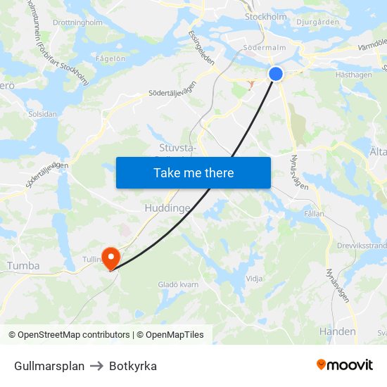 Gullmarsplan to Botkyrka map