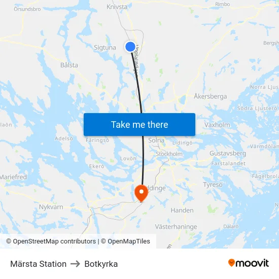 Märsta Station to Botkyrka map