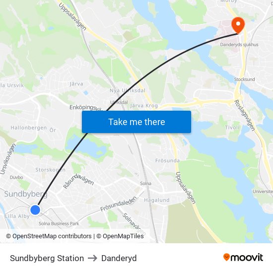 Sundbyberg Station to Danderyd map