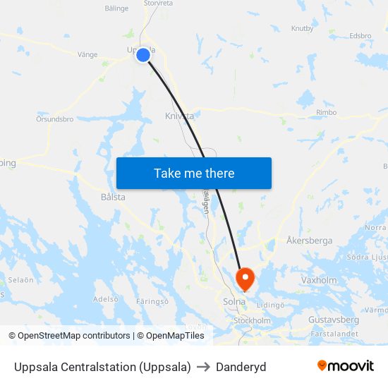 Uppsala Centralstation (Uppsala) to Danderyd map